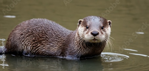  a close up of a wet otter in a body of water with it's head above the water's surface and it's head above the water's surface.