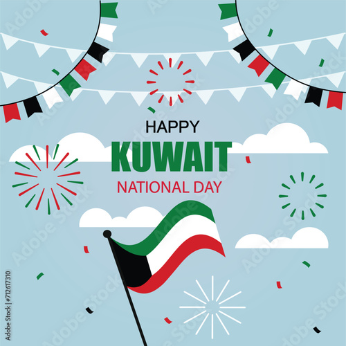 vector flags flat design kuwait national day