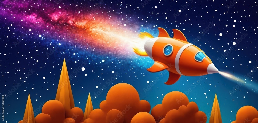 a rocket flying through the sky over a forest of trees and a star filled sky with a bright red and blue object in the middle of the image is a rocket. a rocket flying through the sky over a forest of trees and a star filled sky with a bright red and blue object in the middle of the image is a rocket.
