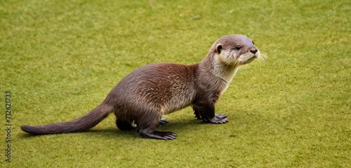  a close up of a small animal on a field of grass with one foot on the ground and one leg on the ground with one foot on the ground and one foot on the ground.