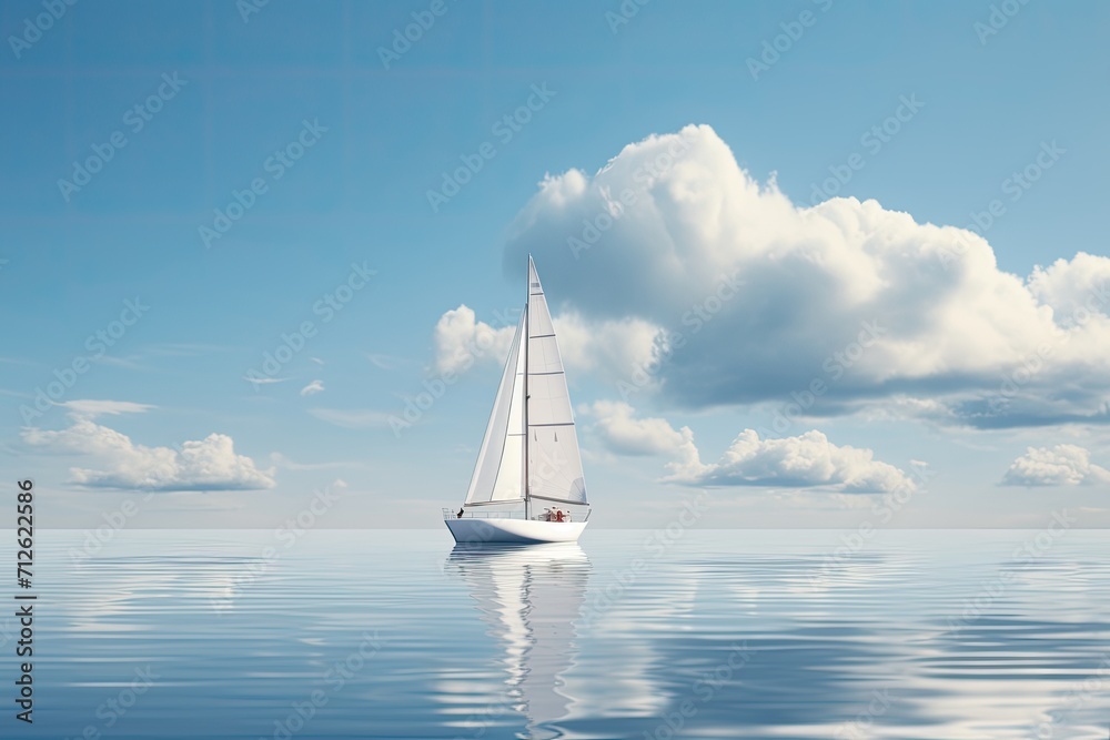 sailboat is sailing on the water with the clouds in the sea