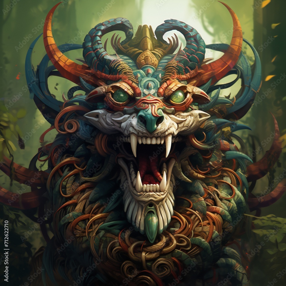 Obraz premium Quetzalcoatl mayan feather digital painting Ai generated art