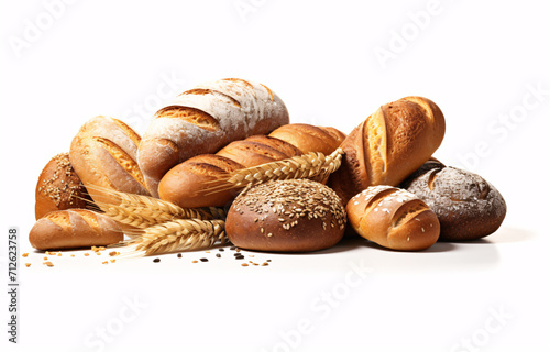a variety of freshly baked bread in a white background © IgnacioJulian