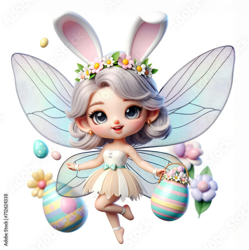 Cute Easter fairy with eggs  illustration Cartoon design