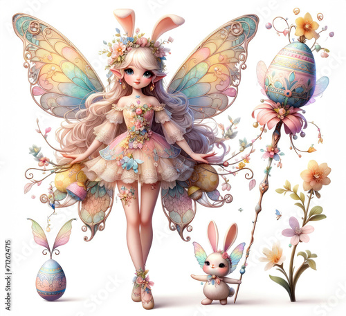 Cute Easter fairy with eggs  illustration design