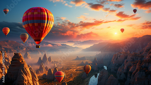 Hot air balloons flying over the Botan Canyon in mountain , Generate AI