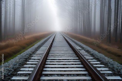 An artistic view of a train track in a misty environment
