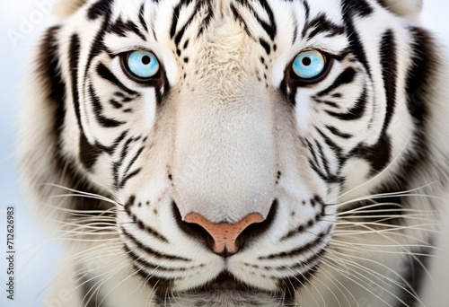 Close up of a majestic White tiger (Panthera tigris). beautiful realistic portrait of a white tiger in Wildlife scene. Generative ai