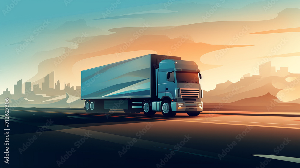 A European-type truck transports cargo. Banner for advertising cargo transportation.