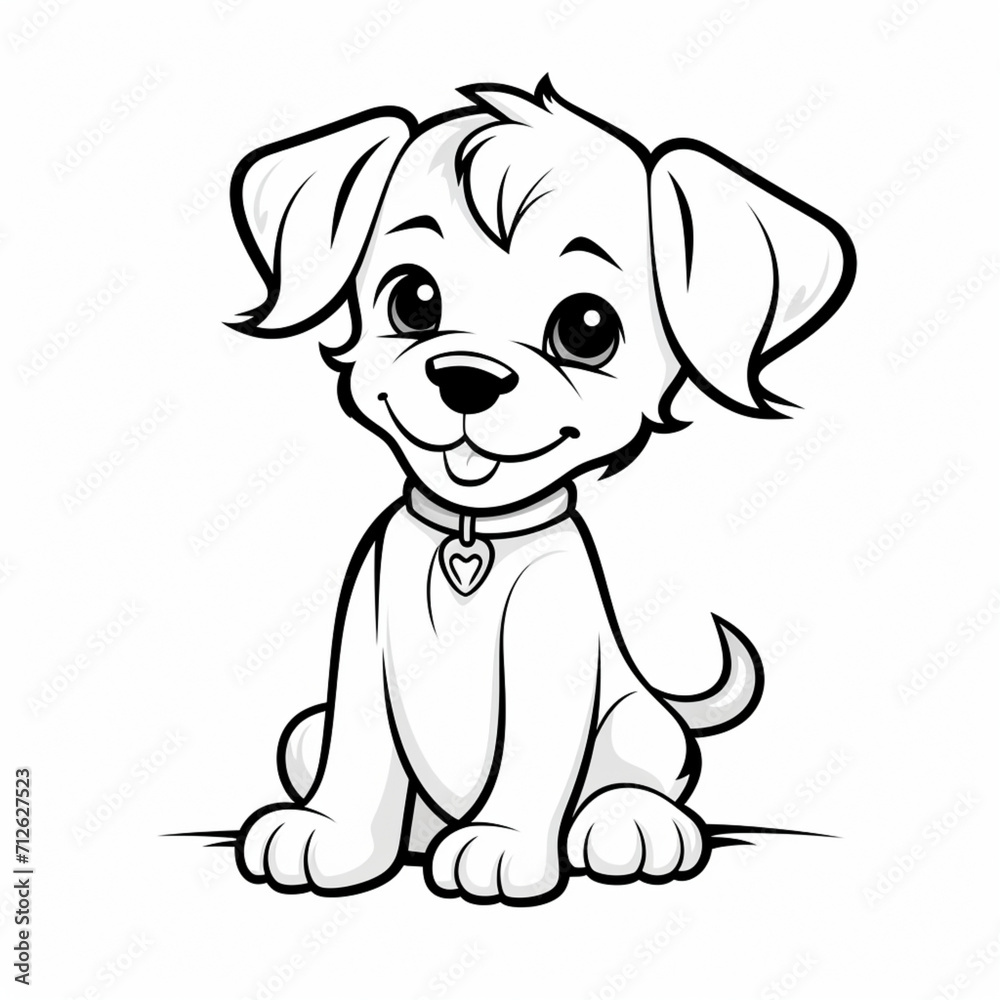 Obraz premium coloring pages - for kids, very simple line, all white, a dog, cartoon