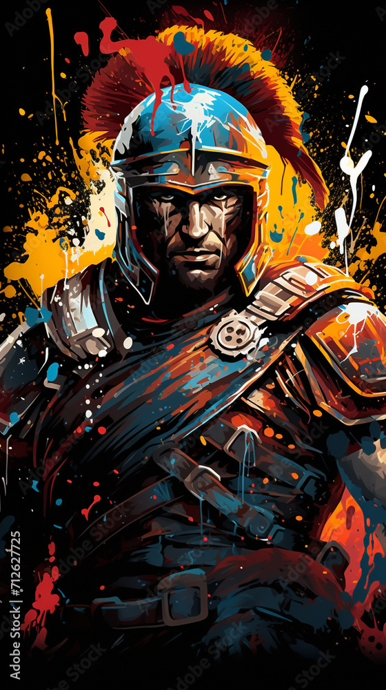 Spartan Warrior Soldier gladiator helmet body  with horse long hair rainbow , fire boom background splash smoke , Generate AI
