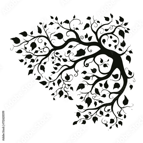 Wallpaper Mural tree, nature, vector, illustration, silhouette, branch, leaf, design, plant, floral, black, flower, art, drawing, decoration, pattern, spring, bird, element, season, frame, forest, leaves, old, trunk, Torontodigital.ca