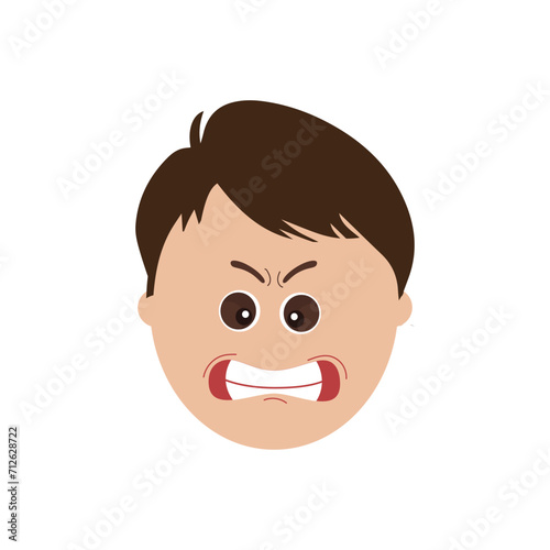 Cute little boy facial expressions. Vector of kid faces illustration with different emotions such as happy, smiling, laughing, winking, angry, confused, worried.