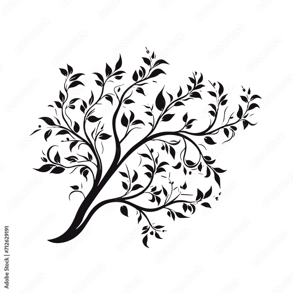Obraz premium tree, nature, vector, illustration, silhouette, branch, leaf, design, plant, floral, black, flower, art, drawing, decoration, pattern, spring, bird, element, season, frame, forest, leaves, old, trunk,