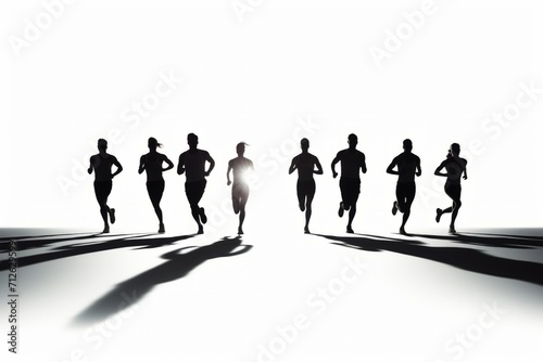 silhouette of a group of runners running together  
