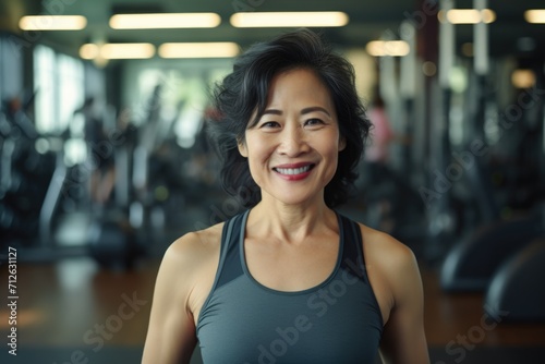Portrait of a middle aged asian woman in gym