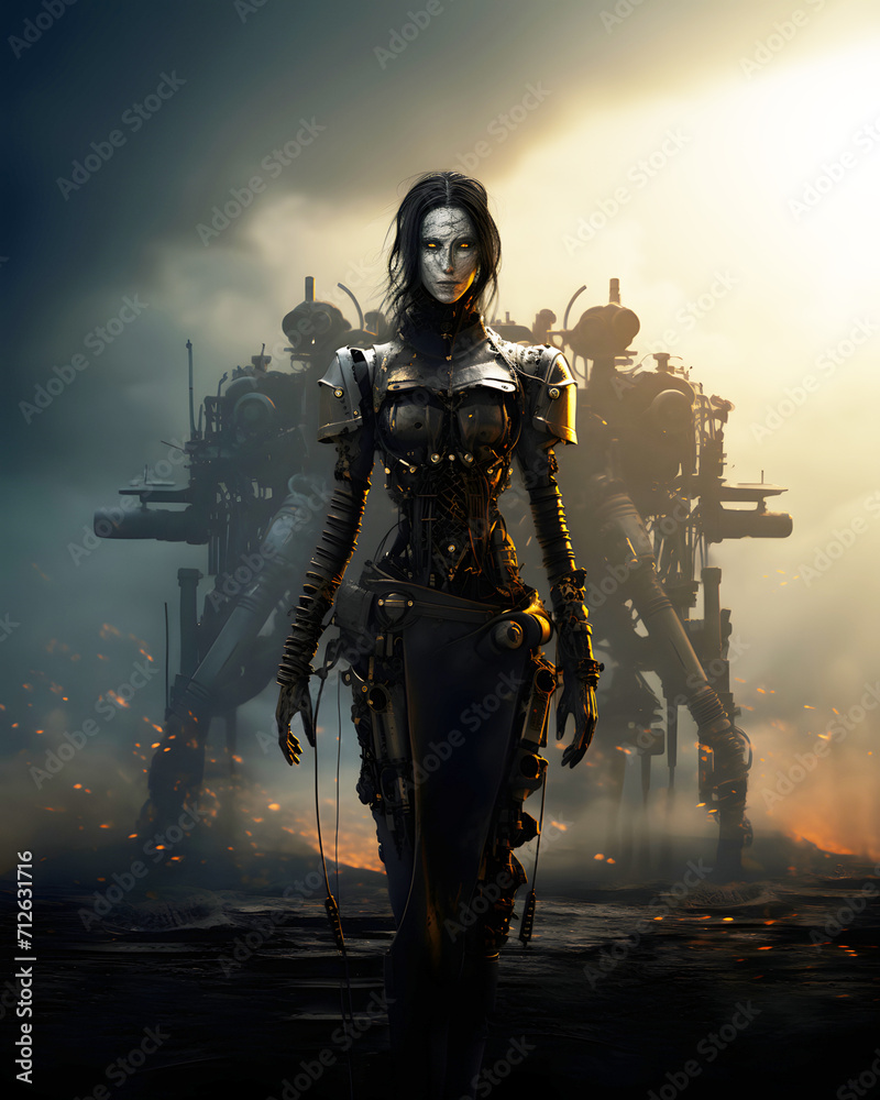 A mysterious dark female cyborg - Dystopian design