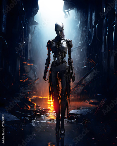 A mysterious dark female cyborg - Dystopian design