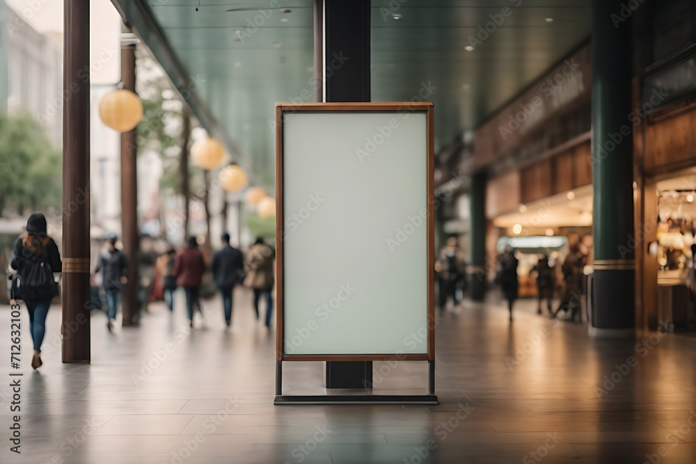 Display blank, clean screen or signboard mockup for offers or advertisements in public areas with people walking. Display blank, clean screen or signboard mockup for offers or advertisements in public areas with people walking.