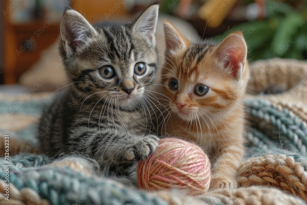 beautiful kittens in a blanket