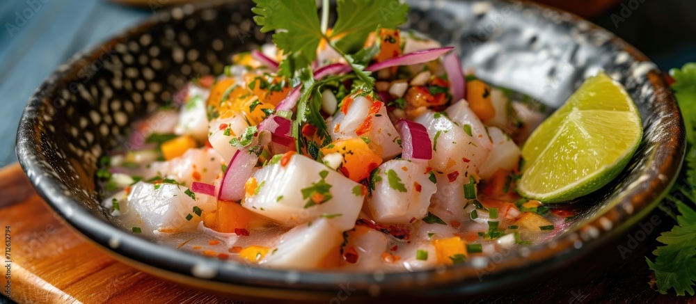 Peruvian fish dish called ceviche Peruvian fish dish called ceviche