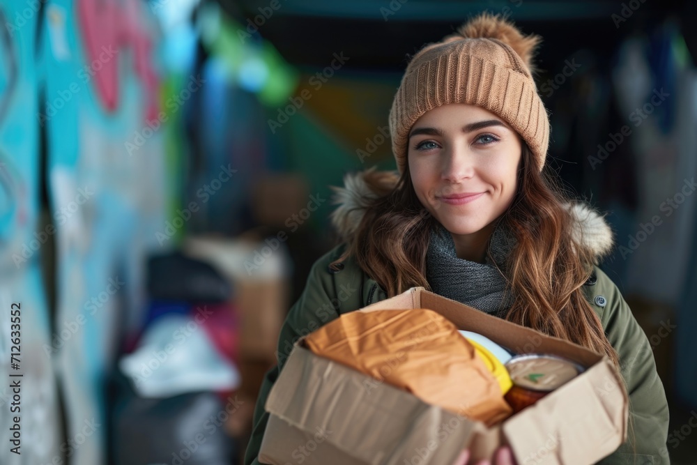 Young woman volunteering at a homeless shelter Young woman volunteering at a homeless shelter