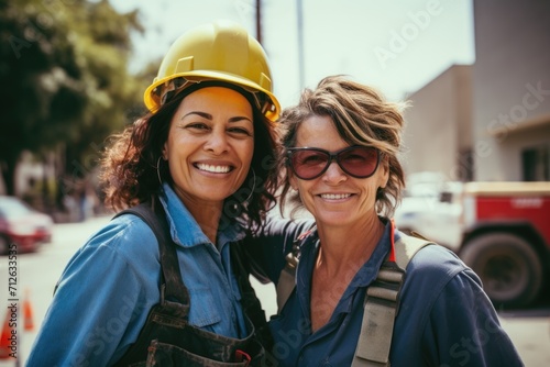 Portrait of a smiling middle aged female construction worker