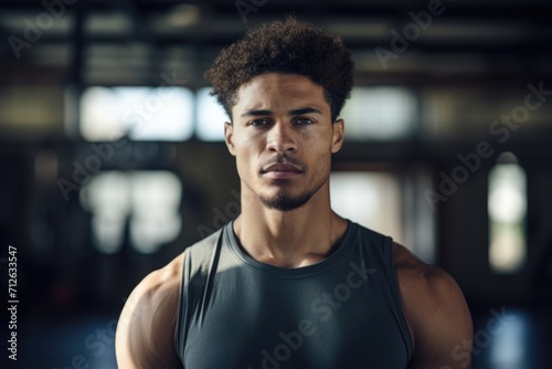 Portrait of a young athletic man in gym