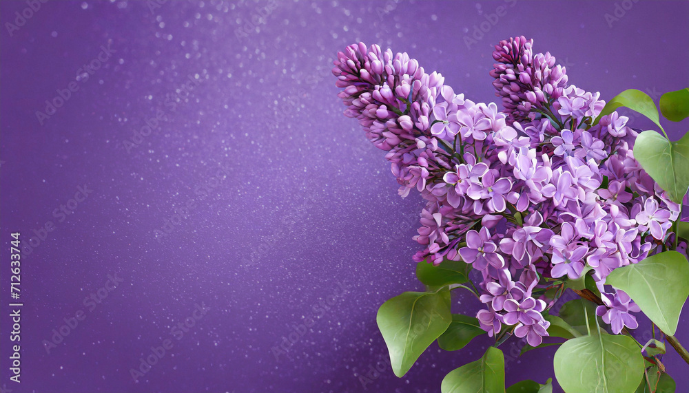 Fioletowe kwiaty bzu, kartka na sezon wiosenny z miejscem na tekst - obrazy, fototapety, plakaty 