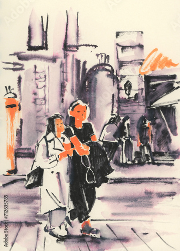 Urban sketches. People in the city.