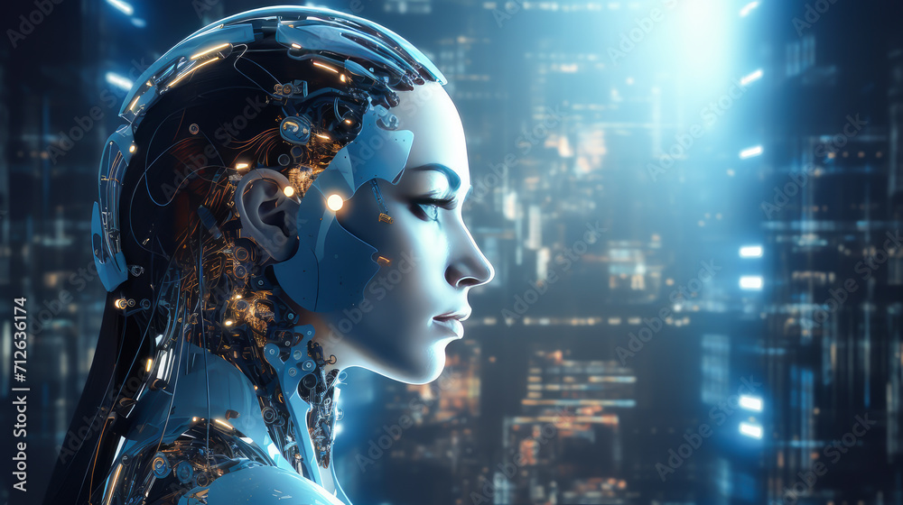 Girl, woman connected by neural networks with AI Girl, woman connected by neural networks with AI