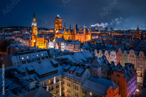 Aerial view of the beautiful main city in Gdansk at winter, Poland © Patryk Kosmider