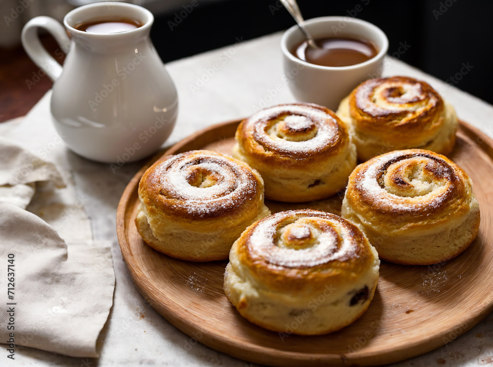 Traditional Swedish cardamom sweet buns, a coffee break with pastries Traditional Swedish cardamom sweet buns, a coffee break with pastries