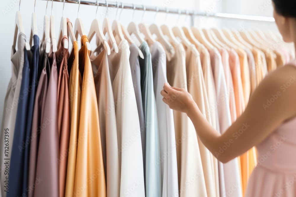 woman choosing from a rack of dress in a hanger woman choosing from a rack of dress in a hanger