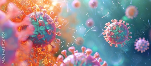 Illustration of a lipid nanoparticle vaccine containing mRNA against Covid-19 and influenza. photo