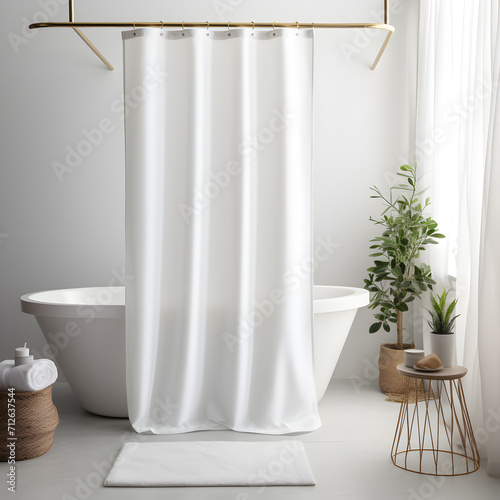 White Shower Curtain Mockup, Front View, elegant minimal modern aesthetic