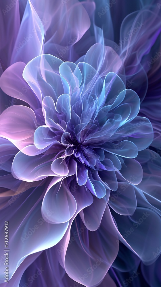 Artistic representation of a flower with cool blue and violet tones, creating a visually refreshing and cold ambiance.