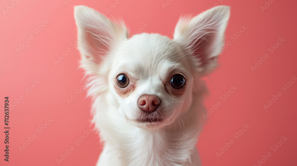 White chihuahua on a pink background
