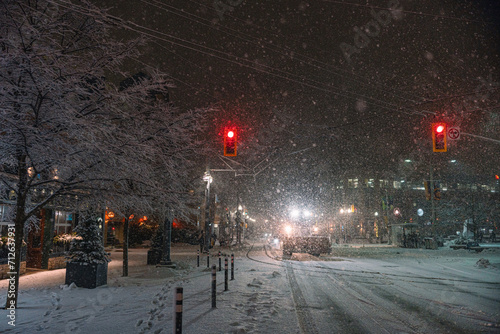 Obraz na plátně Winter storm in Uptown Waterloo, Ontario street photography