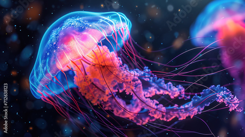 Vibrant jellyfish with glowing tentacles