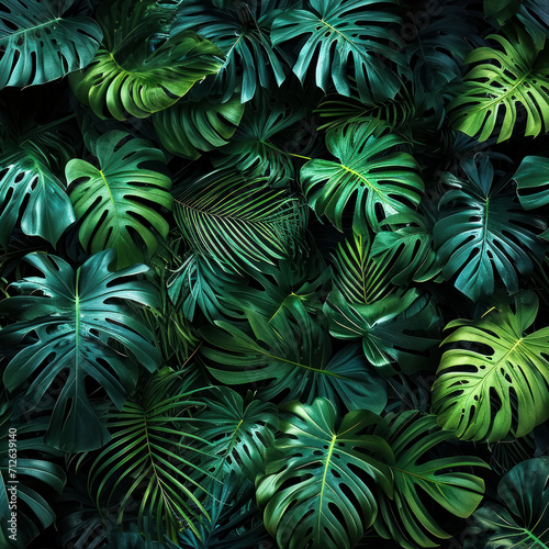 background of intertwined leaves of lianas  monstera and palm leaves  decoration of spaces in offices and idea for wallpaper