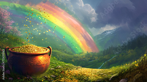 Irish Legend of rainbow and a leprechaun's pot of gold