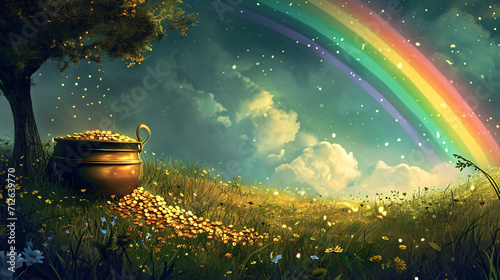 Irish Legend of rainbow and a leprechaun's pot of gold