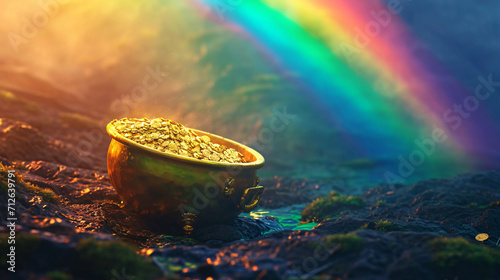 Irish Legend of rainbow and a leprechaun's pot of gold photo