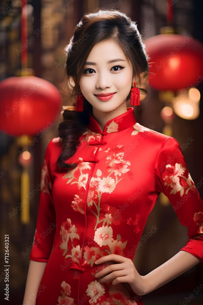 Asian Chinese womans smiling celebrate Chinese New Year Asian Chinese womans smiling celebrate Chinese New Year