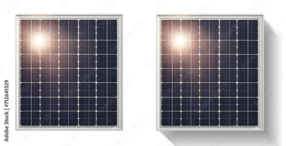 Placa de Painel solar quadrado visto de cima - com e sem sombra - isolado em fundo transparente. - obrazy, fototapety, plakaty 