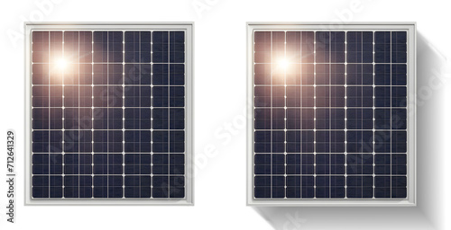 Placa de Painel solar quadrado visto de cima - com e sem sombra - isolado em fundo transparente.