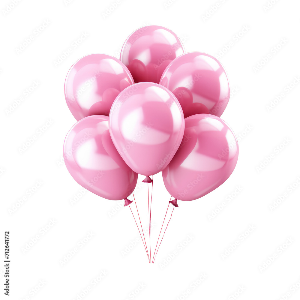 pink helium balloon Bouquet. Birthday balloon flying for party and celebrations. Isolated on white background.  Generative AI