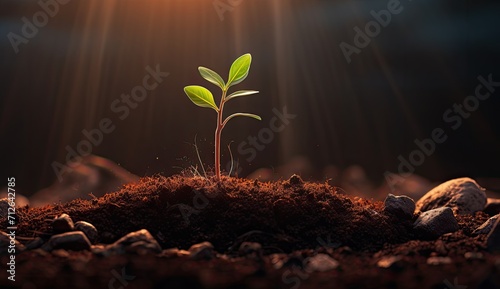 simple plant growing out of a hole photo