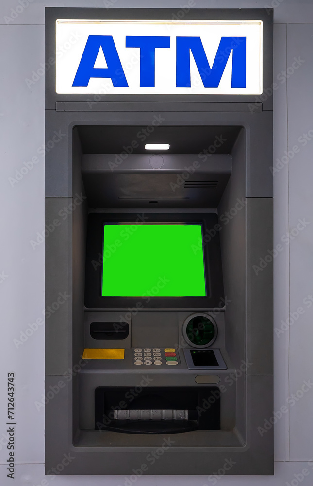 ATM machine. Chroma key screen for your text. ATM machine. Chroma key screen for your text.